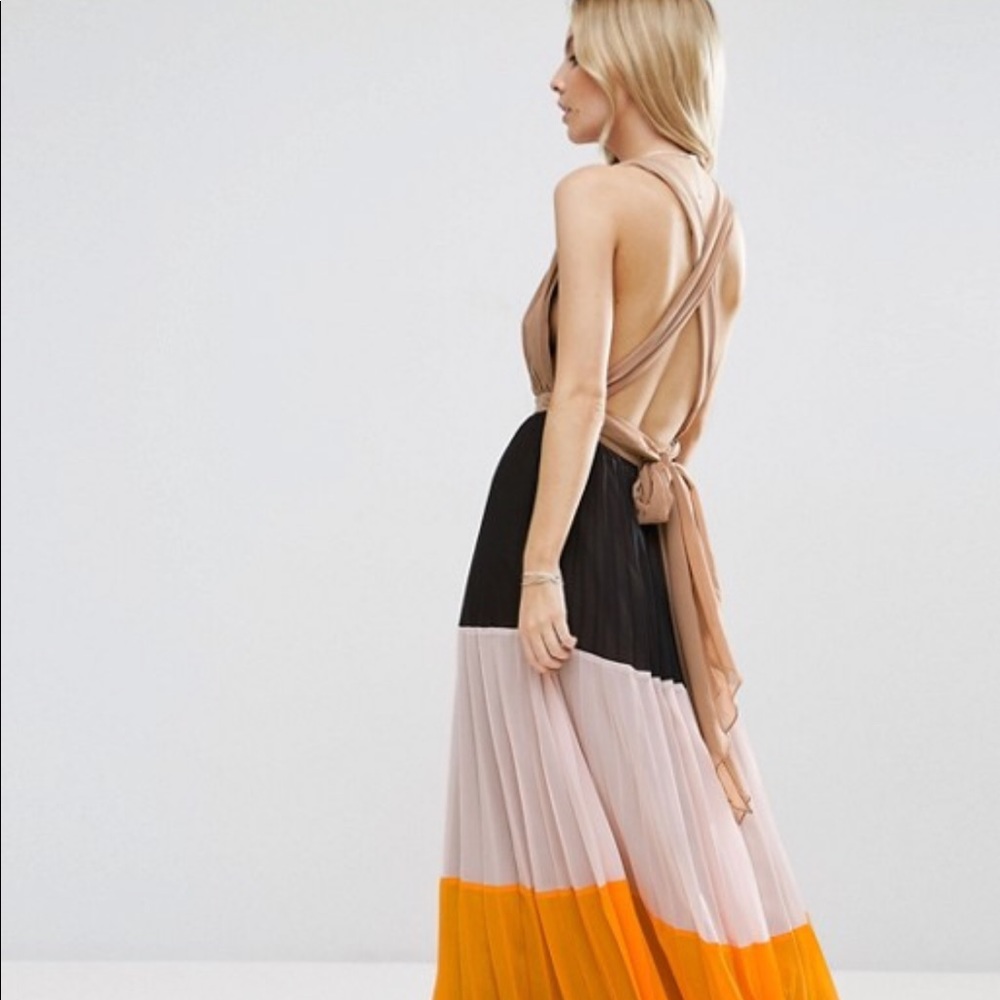 ASOS Petite Pleated Plunge Color Block Maxi Dress